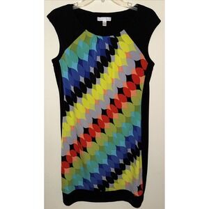 London Times Colorful Pattern Sleeveless Black Dress 8